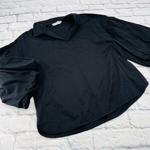 Harshman XS Blouse Black Balloon Sleeve Popover Trendy Office